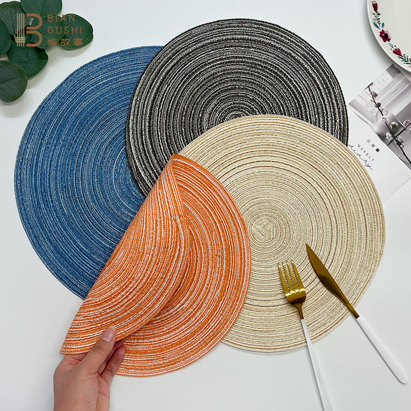 Nordic wind round woven cotton place mat Western place mat anti-hot heat insulation table mat cup mat household daily pot mat