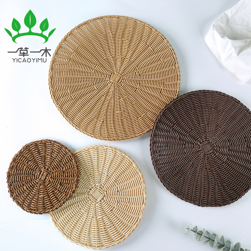 Pure hand woven rattan imitation western placemat coaster imitation autumn rattan coaster pot mat decorative mat plastic material tea mat