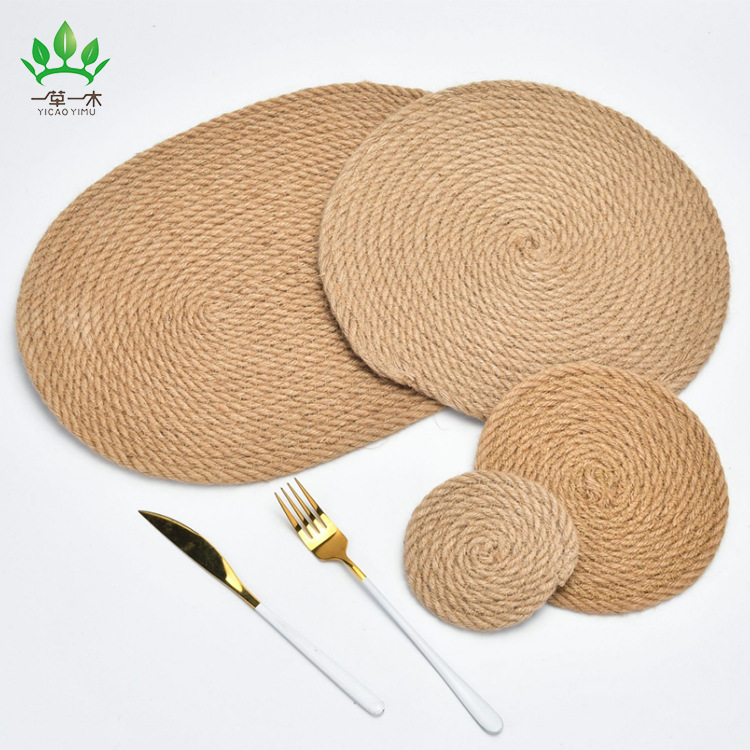 Jute placemats thickened twine placemats kitchen table woven insulation coasters ins non-slip MATS