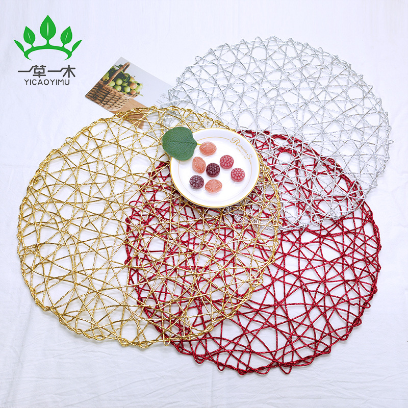 Amazon hot paper rope disorderly place mat hand-woven PE film place mat non-slip mat heat insulation mat DIY decorative mat