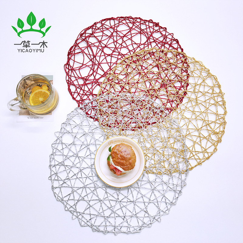 Amazon hot paper rope disorderly place mat hand-woven PE film place mat non-slip mat heat insulation mat DIY decorative mat