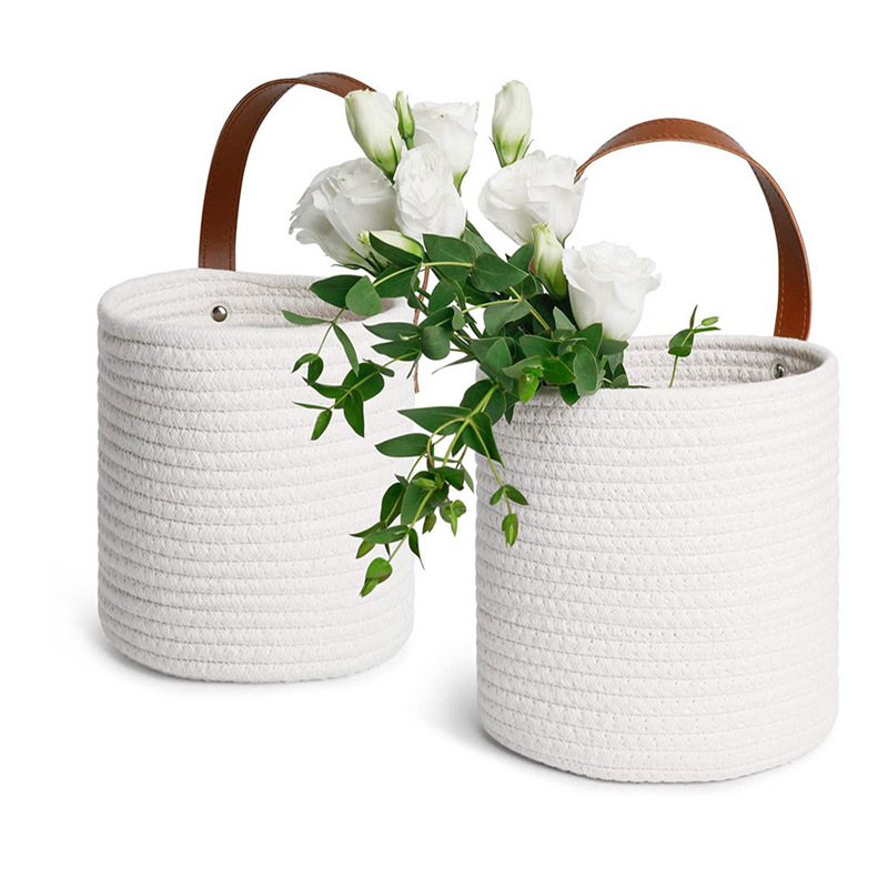 Amazon hot cotton rope hanging basket wall hanging basket sundries flower arrangement small basket belt storage basket foldable