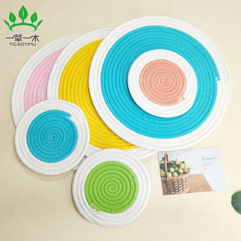 Cotton rope braided placemat simple round thickened table cushion pot cushion heat insulation cushion tray cushion bowl cushion cushion Western placemat