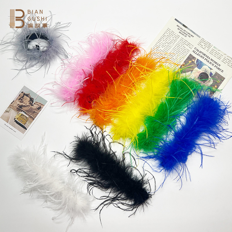 Cross-border hot sales colorful feather plush clap ring cute furry pat bracelet ostrich hair hoop headband